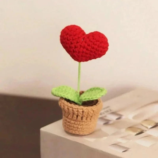 Crochet Heart Flower Potted Plant