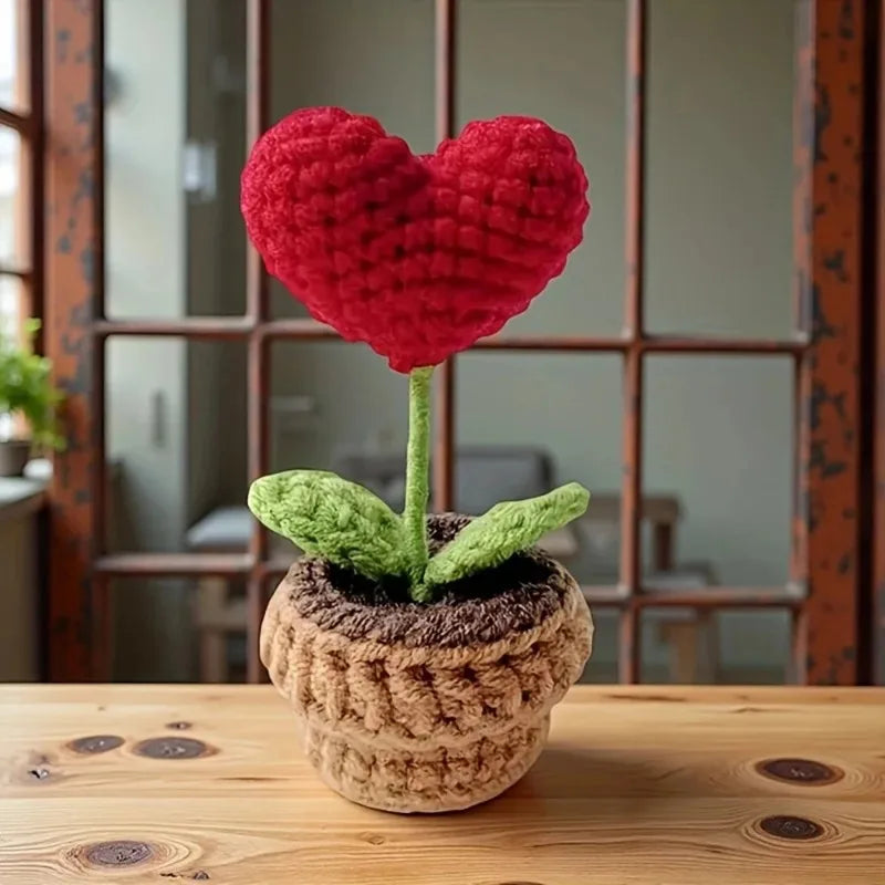 Crochet Heart Flower Potted Plant