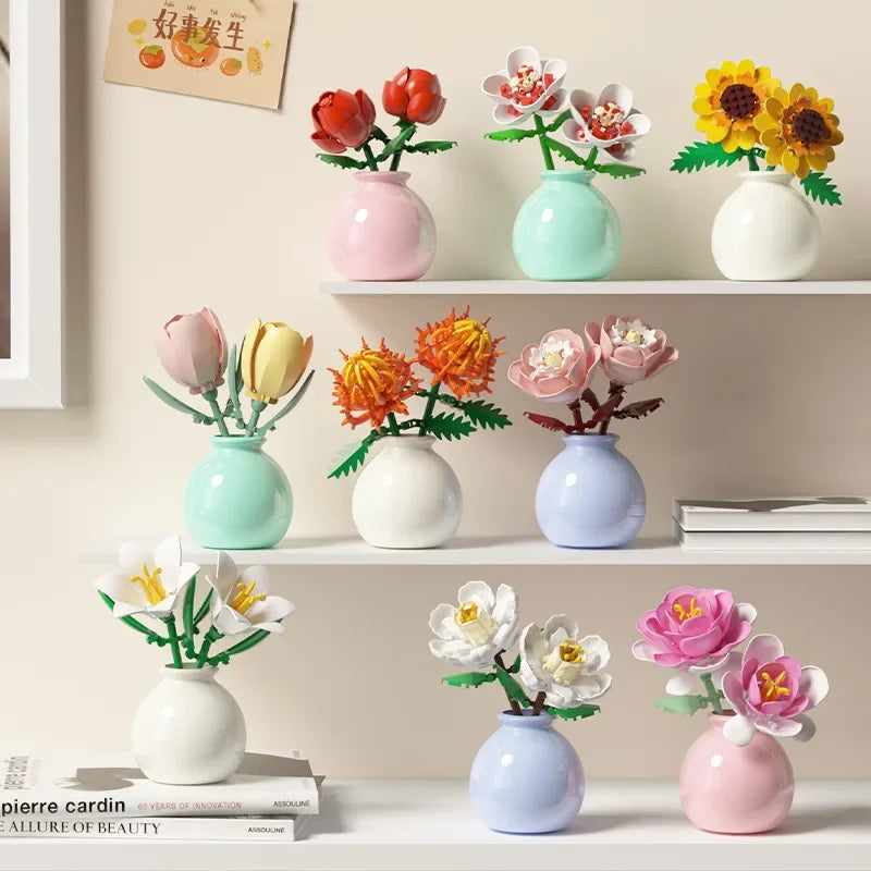Miniature Block Flower & Vase Set