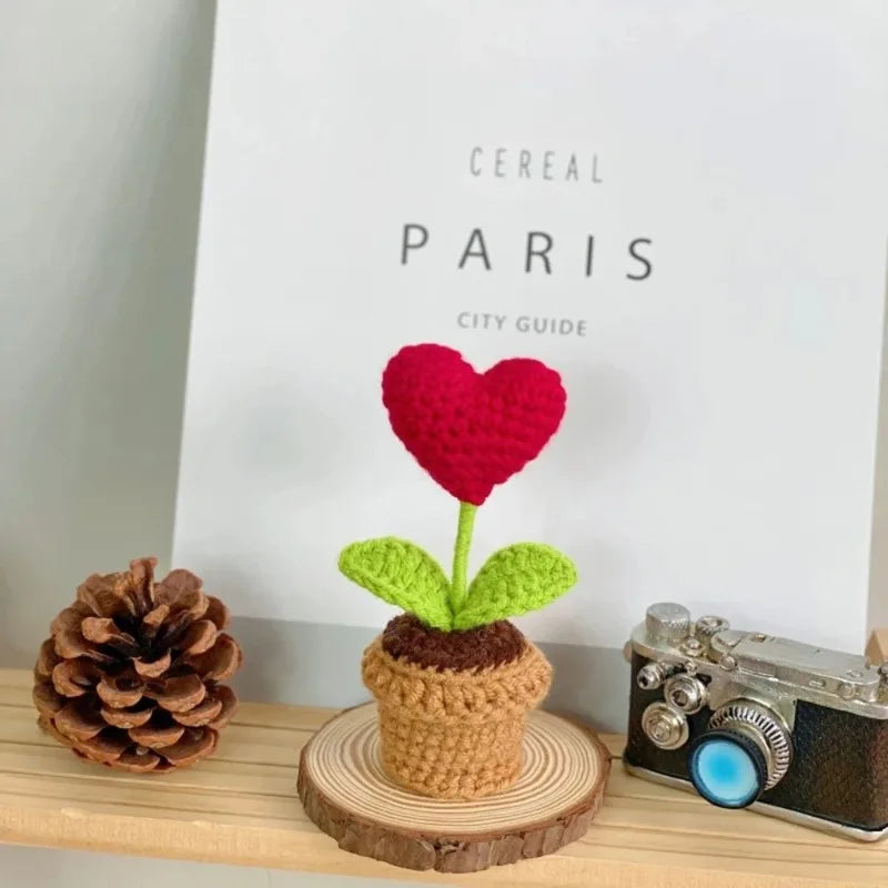 Crochet Heart Flower Potted Plant