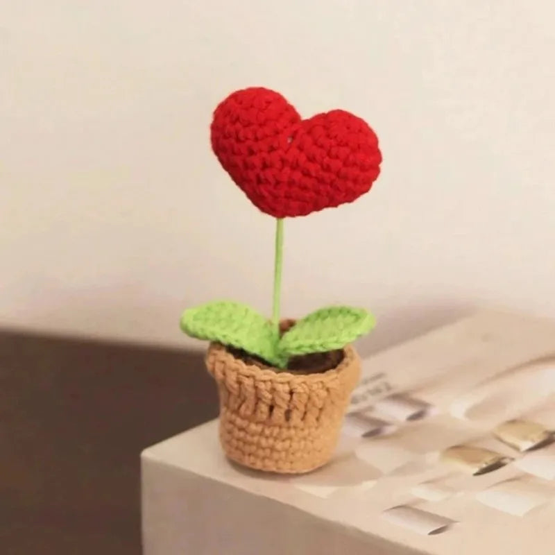 Crochet Heart Flower Potted Plant