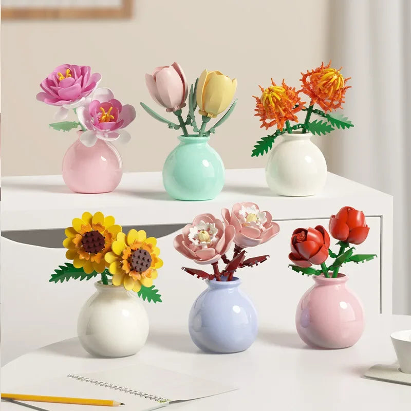 Miniature Block Flower & Vase Set