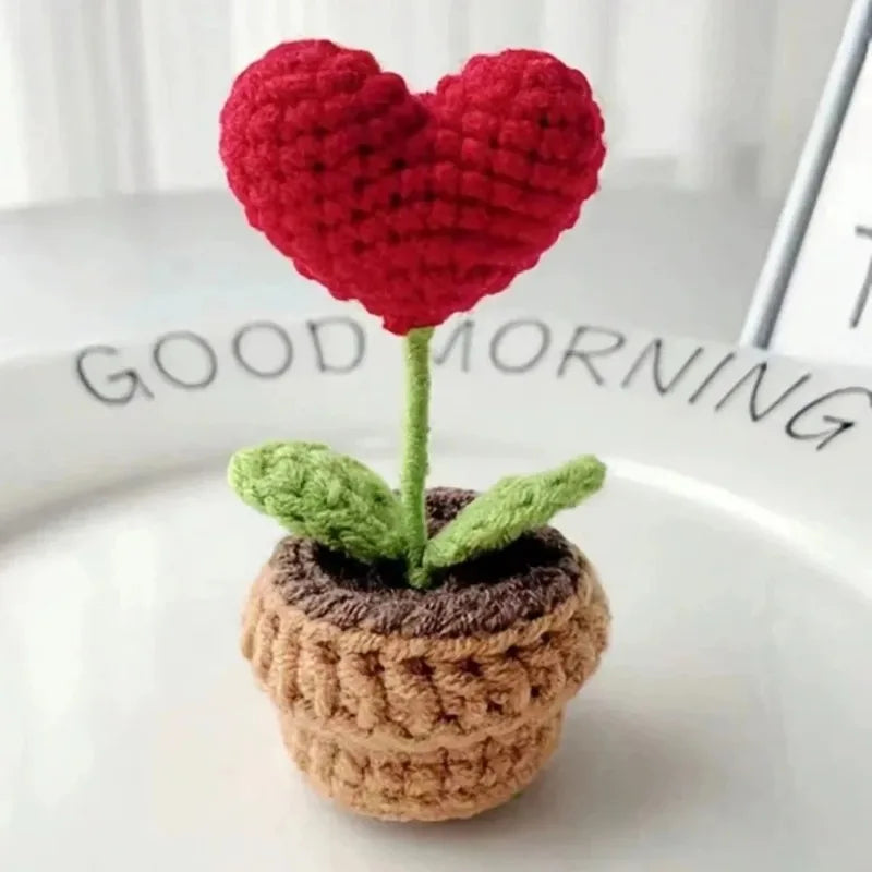 Crochet Heart Flower Potted Plant