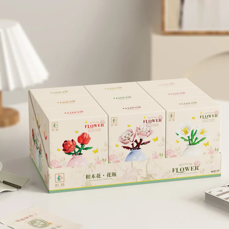 Miniature Block Flower & Vase Set