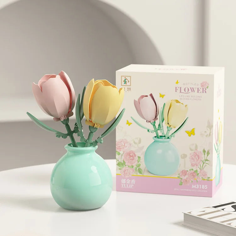 Miniature Block Flower & Vase Set